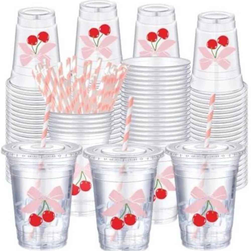 Cherry Party Cups and Straws Set